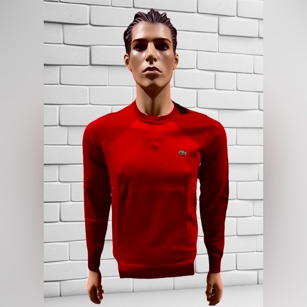 NWT, lacoste crew neck sweater! Size Small. Color Light house red!